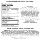 Nutrition facts and ingredients label for Buffalo Blue Cheese baked snacks.