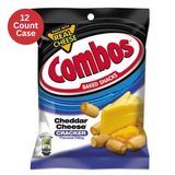 Packaging of Combos Cheddar Cheese Cracker Baked Snacks with visible branding and product details.