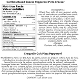 Nutrition facts label and ingredients list for pepperoni pizza cracker combo